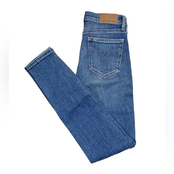 Calvin Klein High Rise Skinny Stretch Two Tone Retro Style Denim Jeans Size 24 - Picture 2 of 10